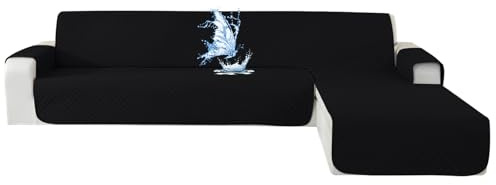 CYCMACO Wasserdicht Sofabezug L Form 2 Sitzer, Couch Überzug L Form Mit Armlehne rutschfest, Ecksofa Bezug Rechts/Links Universal Für Hund Katze, Schwarz