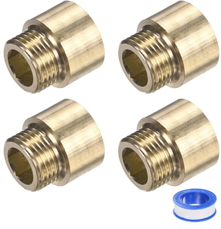 M METERXITY 1-Set Shower Head Extension Arm, Brass G1/2 Male to Female Extension Pipe Fitting Adapter with PTFE Thread Seal Tape for Shower/Faucet, Pipe Plumbing Coupler 1/25mm 5pcs