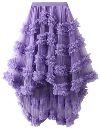 Ansenesna Tüllrock Damen Vorne Kurz Hinten Lang Tüllrock Damen Asymmetrisch A Linie TüTü Rock Tüll Karneval Kostüm Frauen Elegant Faschingskostüme Tutu Festlich Maxirock Gummibund Röcke