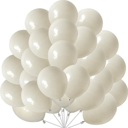 Luftballons Sand Weiß, 60 Stück 12 Zoll Retro Creme Weiss Luftballon Sand Weißer Latex Ballon Balloons Beige für Geburtstag Hochzeit Valentinstag Verlobung Babyparty Party Deko (Sandweiße)