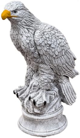 stoneandstyle Stengods örn trädgårdsfigur, frostbeständig, 100 % handgjord i Tyskland, stengrå med guldnäbb