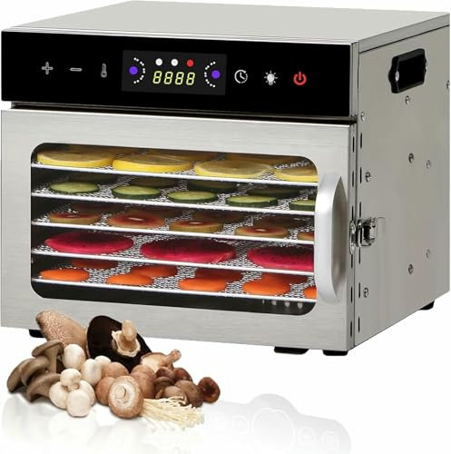 AFLEPCBRQ Food Dehydrater for Home, Food Drier Fruit Meat Drying Machine, Freeze Dryer for Candy Fish Vegetables Meat Jerky Herb Mushroom Dog Treats,6-Tray