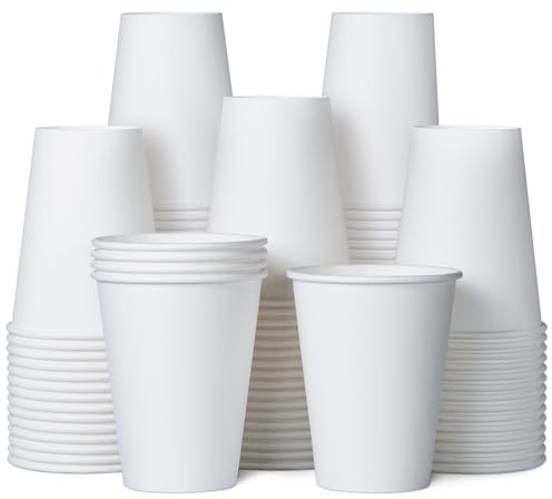 Paper Coffee Cups, 100-Pack 340-ml Disposable White Cups for Hot or Cold Drinks