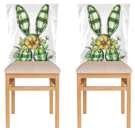 Stuhlhussen für Stühle für Schlafzimmer, Stuhlhussen für Bürostuhl, weiche Veranstaltungsstuhlhussen, Büffelkariert, Hasenohren, Blume, Ostern, 6 Stück