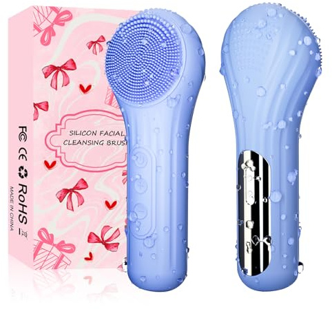 Silicone Face Scrubber, Waterproof Electric Facial Cleansing Brush for Men & Women, Rechargeable Face Scrubber with 5 Modes for Deep Cleansing, Exfoliating, Massage (Blue)
