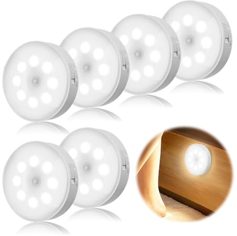 6 Pack Motion Sensor Lights Indoor, Wireless LED USB Rechargeable | Magnetic Stick on Wall Night Light for Stair Wardrobe Corridors Closet Under Cabinet Kitchen Puck Lights