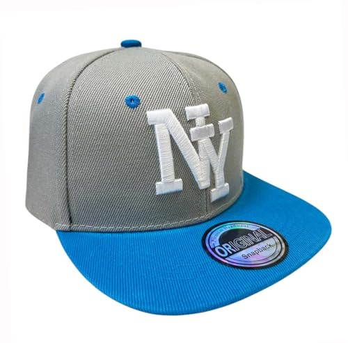 Jeamis Kids NY USA barn snapback baseballkeps keps unisex truckerare startbasebollkeps hatt Hawaii sommar kult för pojkar och flickor, NY grå blå, one size