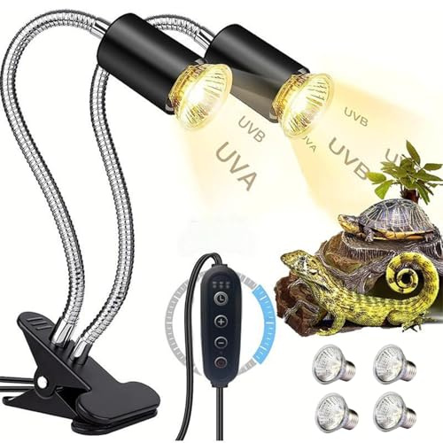 Pangutiandi Terrarium Heat Lamp Basking Lamp with UVA UVB 25W+50W Light Bulb for Turtle, Lizard, Snake, Succulents, FrogRutin Chicken, Chameleon (Double Lamp)