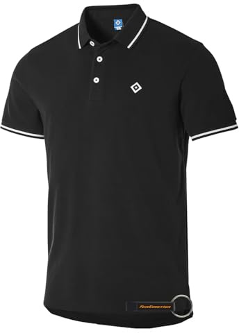 Hamburger SV HSV Poloshirt, Offizieller Fanartikel, Schwarz/Offwhite Polo mit gestickter Raute, 100% Baumwolle