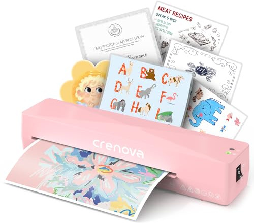 Crenova Pink A4 Hot & Cold Laminator with 10 Pouches, Bubble-Free Finish