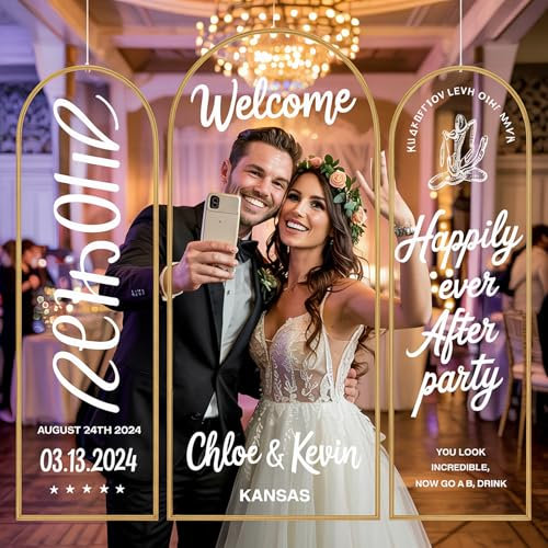 Autocollant de miroir personnalisé « Welcome to Our Wedding » – Noms personnalisés des mariés avec date – Panneau en vinyle réutilisable pour miroirs/verre/bois – Réception de mariage, douche