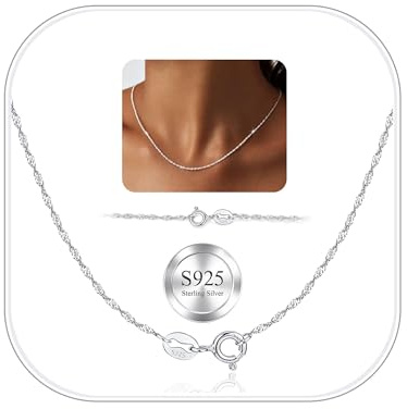 ZHESHY Collare Mujer Plata De Ley 925 Collar Cadena Gargantilla Plata Sin Colgante De 0.8/1.1/1.2/1.5mm Para Mujer Y Hombre Regalos Joyería Brillante Largo 40/45/50/55cm Ideal Para Colgantes O Capas