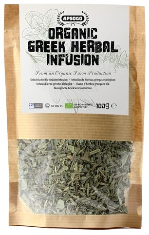 APSOGO Tisane d’Herbes Grecques Bio - Thym de Montagne, Sauge, Dictame & Mélisse - Feuilles en vrac - Sans caféine - Sachet éco - 100 g