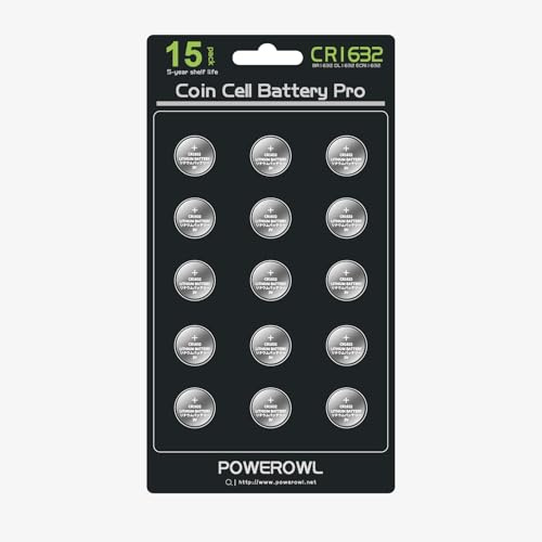 POWEROWL High Capacity CR1632 Battery (15-Pack) CR 1632 3v Lithium Batteries, 10 Years Leak-Free