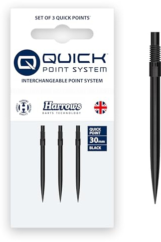 Harrows Quick Point stålspets pilpunkter | Ersättningspilar i svart & silver | 26 mm, 30 mm, 35 mm, 40 mm & 42 mm | Kompatibel med QP-system