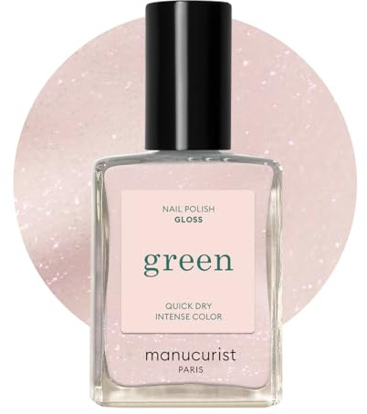 Manucurist Green Gloss Iridescent White Natural Nail Polish | Long lasting nail polish and Quick dry nail varnish with classic manicure effect. Vegan, 9-free, plant-based, 15 ml
