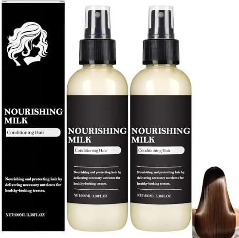 Pflegende Haarmilch, Leave-in-Conditioner für trockenes und strapaziertes Haar, macht das Haar weich und spendet Feuchtigkeit, verleiht Glanz, bändigt Frizz und entwirrt das Haar. (2pcs)