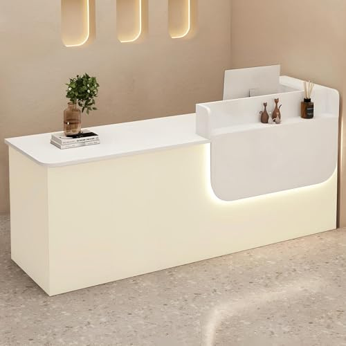 Empfangstheke mit abschließbarer Schublade und Schrank, Rezeptionstresen aus Massivholz mit LED-Beleuchtung, Empfangstheke mit Stauraum, 100–240 cm, geeignet für Büro, Salon, Lobby und Geschäft