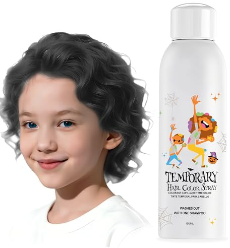 Amzsudy Spray de color negro temporal para el cabello para mujeres y hombres, tinte instantáneo y lavable para adolescentes, estilo rápido para Halloween, cosplay, fiesta de disfraces, Navidad, 150 ml