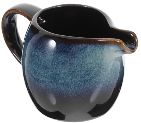 Baluue Ceramic Milk Jug with Handle, Small Creamer Pitcher with Spout for Coffee Tea Afternoon Tea, Porcelain Gravy Boat for Sauces Salad Dressings, Cat Eye Blue Mini Milk Pot for Home