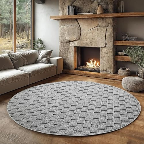 Livum - Alfombra redonda moderna, diseño en relieve, estilo minimalista, pelo rizado (crema, 200 cm)
