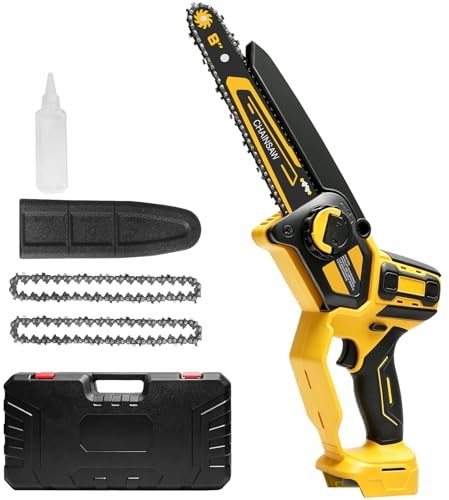 Brushless 8 Inch Mini Cordless Chainsaw, Compatible with Dewalt 18V Battery | Handheld Electric Chain Saw with Auto Oiler for Wood Cutting, Tree Trimming & Branch Pruning (Battery & Oil Not Included)