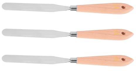 Operitacx 3 Espátulas de Paleta de Acero Inoxidable Mango de Madera, Cuchillo de Pintura para Mezclar Óleo, Duraderas y Precisas para Estudio