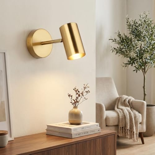 BARCELONA LED Aplique de Pared Dorado de Metal para Interiores, Lámpara de Cabecero Moderna e Industrial, Estilo Minimalista y Vintage, Orientable, Ideal para Baño, Espejo y Techo