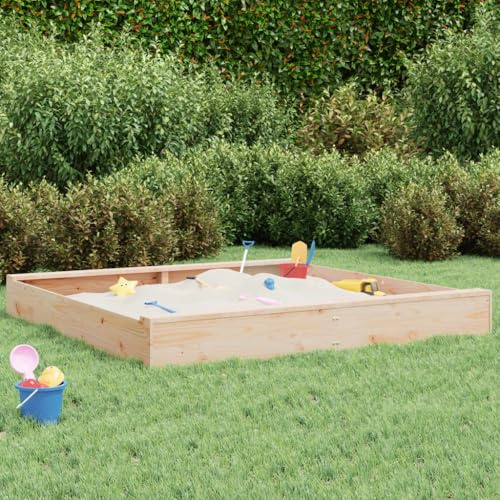 Runheo Sabbiera con 2 sedute in legno di pino massiccio, 160 x 160 x 20 cm, quadrata, senza fondo, design per giochi di sabbia all'aperto, per 2 bambini