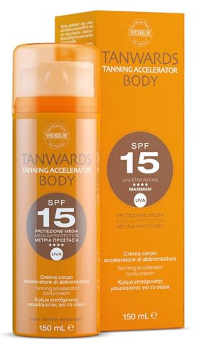 Synchroline – Tanwards Body Cream Acelerador de Bronceado Corporal 150 Ml Spf 15 Con Tirosina, Xilitol, Glicerol y Msm Protección Solar Media, Made In Italy