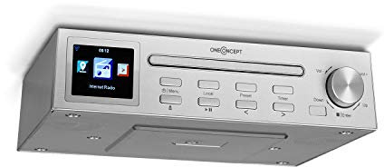 oneConcept Streamo Chef - Radio Internet, Radio Sottopensile, Lettore CD, Bluetooth, oltre 14.000 Stazioni Radio, Display HCC da 2,4”, WiFi, App Control, Sleep Timer, Funzione Sveglia, Argento