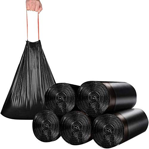 LKJHG Distributeur de Sacs à ordures Poignée coulissante - Sac à ordures de Cuisine de 5 à 12 litres et Sac à ordures intérieur, Noir, Sac à ordures Jaune avec Cordon de Serrage, 100 Sacs
