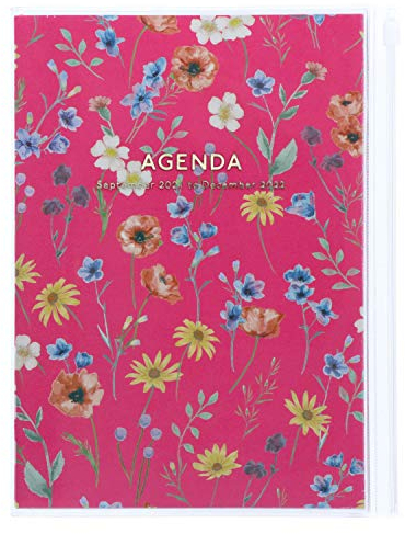 MARK'S 2021/2022 Taschenkalender A5 vertikal, Flower Pattern, Magenta: Von September 2021 bis Dezember 2022