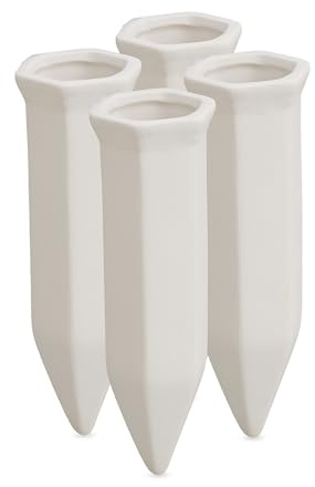 Relaxdays Gießkegel 4er Set, Bewässerungshilfe, für Wein- und PET-Flaschen, 15 cm lang, Bewässerungskegel Dolomit, weiß