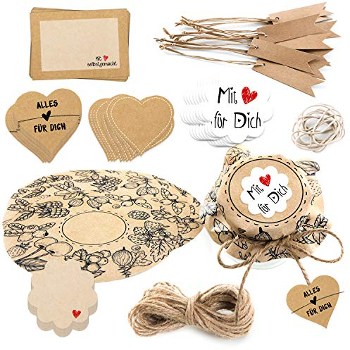 Logbuch-Verlag SET Marmeladen Deckchen Aufkleber für Gläser Gastgeschenke Verpackung kleine Geschenke Hochzeit Fest Geburtstag Deko