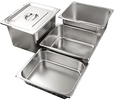 LIGOU 1/2 Gastronorm Pan Stainless Steel Food Container,Sheet Pan,Hotel Pan,Baking Pans,Toaster Oven Pan,Jelly Roll Pan,Barbeque Grill Pan,Deep Edge,Mirror Finish, Dishwasher Safe (100mm)