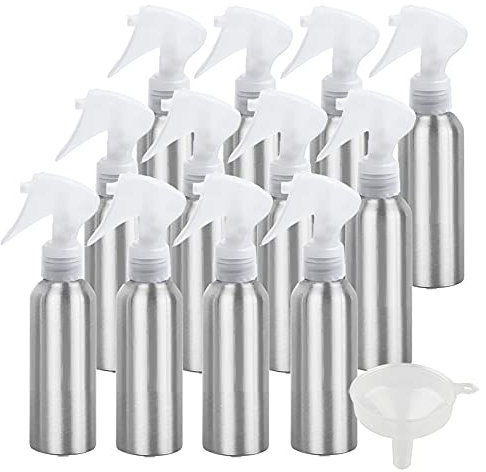 ZEOABSY 12 Pièces Flacon Spray Vide 150ml avec Vaporisateur Brumisateur Transparent, Bouteilles Pulvérisateur en Aluminium Vides pour Jardin Cheveux Cosmétique + 1 Pièce Entonnoir