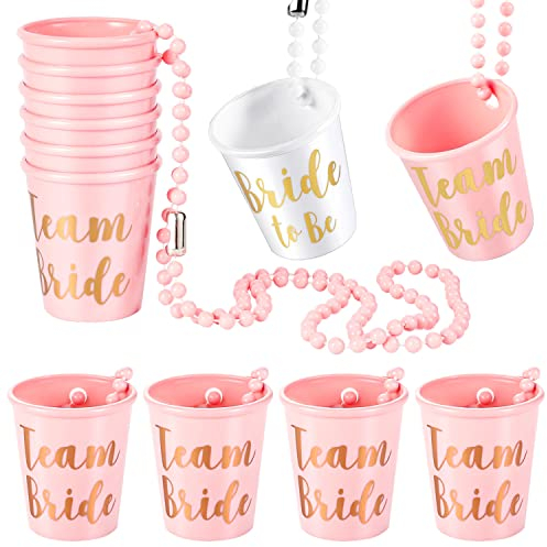 Lanjue 12 Pcs Beaded Bridal Shot Glass, Hen Party Shot Glasses Bachelor Party Chain Wine Cup Plastic Necklace Groom and Bride Shot Glasses for Wedding Bachelorette Party Hen Party