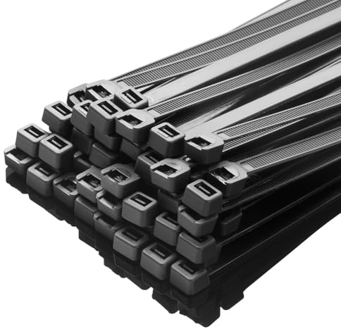 XINGO 100 Stück Kabelbinder strapazierfähig, Premium-Nylon-Kunststoff-Drahtbinder mit 50kg Zugfestigkeit, selbstsichernde Nylon-Kabelbinder für drinnen und draußen (250mm x 7.6mm, Schwarz)