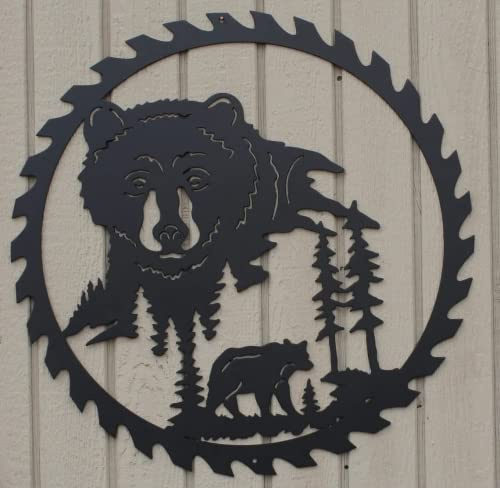 JSWLYWMTPJ Sägeblatt Metall Wanddeko Schwarz Bär Außen Wohnzimmer Garten Dekoration，Wandschmuck Metall Tier Bär Für Haus Garten Dekoration Wandkunst Metall