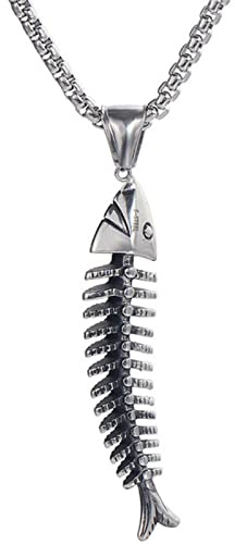 HCMA Titan Stahl Fischform Fishbone Anhänger Halskette Hip Hop Gothic Style Männliche Anhänger Halskette Punk Boho Schmuck Geschenke