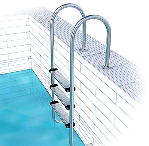 HOBIRD 3-Stufen-Schwimmbadstufen mit Edelstahlstufen Pool-Leiter im gemahlenen, einfachen Halterung