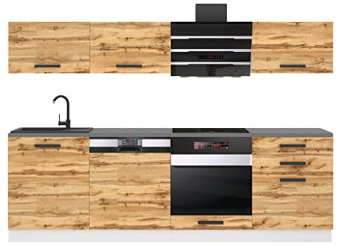 Belini cucina 240 cm Linda, con piano di lavoro, rovere Wotan
