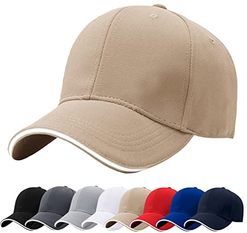 Baynetin Men Baseball Caps, 100% Cotton 6 Pannels Plain Solid Color Hat,Pre-Curved Visor with Sandwich. Adjustable Breathable Summer Sun Hat Sports Cap for Outdoor.