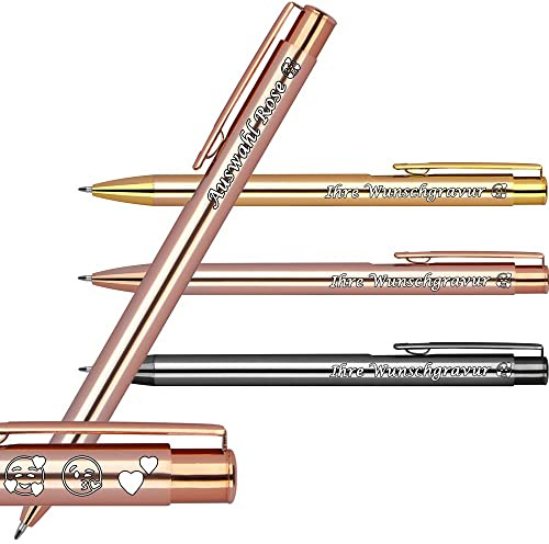 100x Kugelschreiber Elegant mit Gravur | Emojis Gravur möglich | Personaliesierter Werbekugelschreiber mit Wunschgravur | (Rose, 100 Stück)