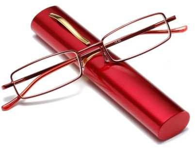 Hubeye Tragbare Metall Lesebrille Flexibel Leicht Sehhilfe Federscharnier Klassische Unisex Lesehilfe Brille mit Etui 2.50