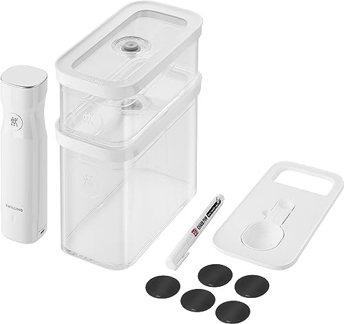 ZWILLING FRESH & SAVE CUBE Vakuumstartset, storlek M, 5-delat vakuumförvaringsset inklusive 2x CUBE M-behållare, vakuumpump, mätkopp, NFC-etiketter