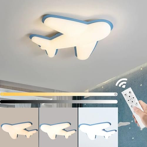 LED Deckenleuchte 40W Dimmbar Kinderzimmer Deckenlampe mit Fernbedienung Moderne Jungen Mädchen Flugzeug Deckenlicht Kind Cartoon Deckenbeleuchtung für Kindergarten Babyzimmer Schlafzimmer Wohnzimmer