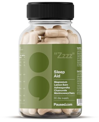 Paused Sleep Aid Supplement - 60 Capsules | 1 Month Supply Sleep Support with Magnesium, Chamomile & Ashwagandha for Natural, Fast & Quality Sleep | Vegan & Gluten-Free | UK