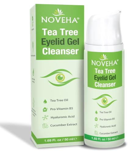 NOVEHA Tea Tree Eyelid Gel Cleanser - for Blepharitis, MGD, and Dry Eye with Pro-Vitamin B5, Hyaluronic Acid, and Cucumber Extract - Gentle Cleansing, Soothes Itchy Eyelid and Burning Eyes - 50mL